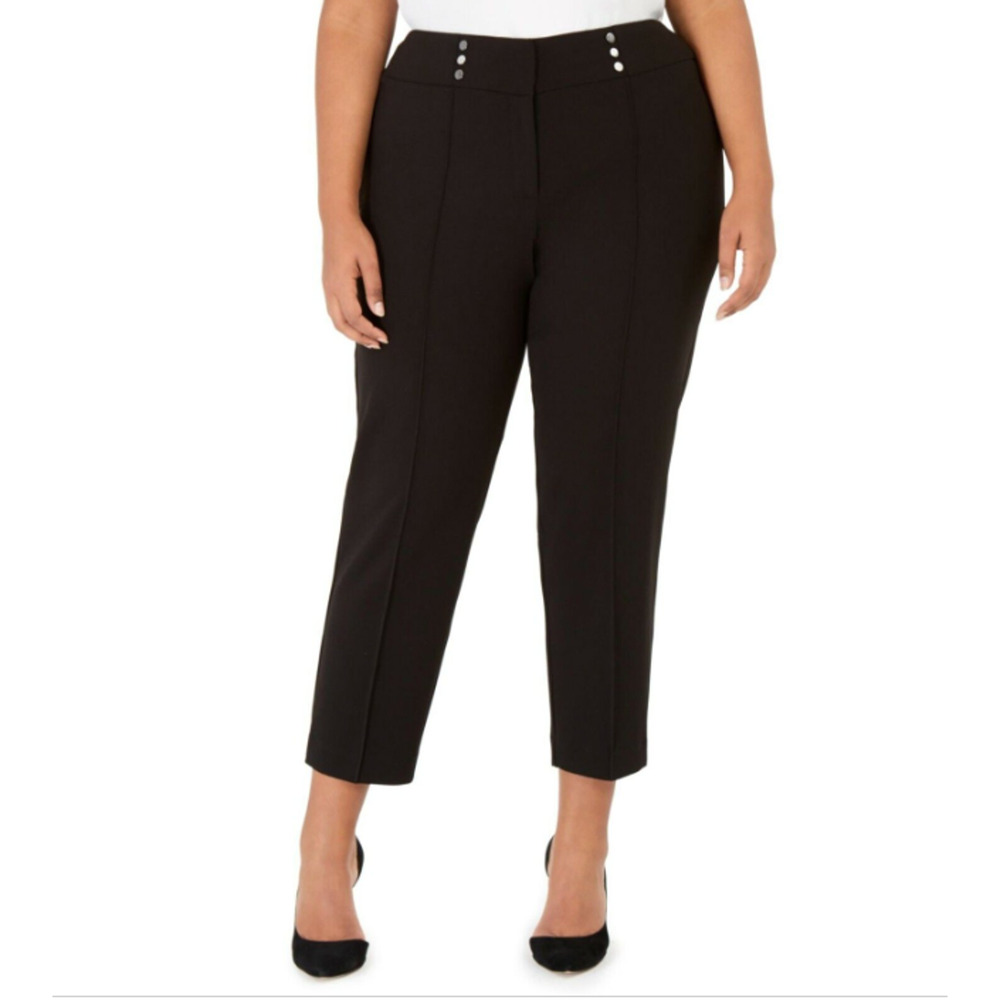 Kasper Black Dress Pants Womens Button Detail Stretch Seam Ankle Crop PLUS 16&18